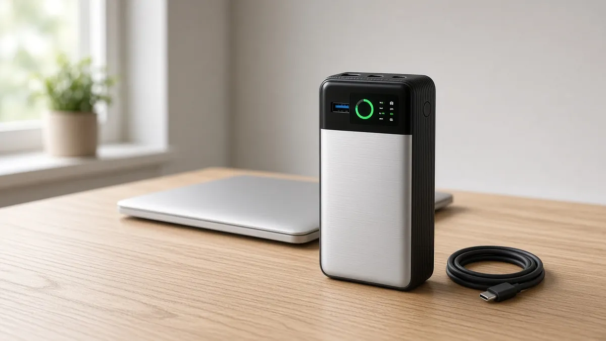 Anker 737 power bank on a wooden table